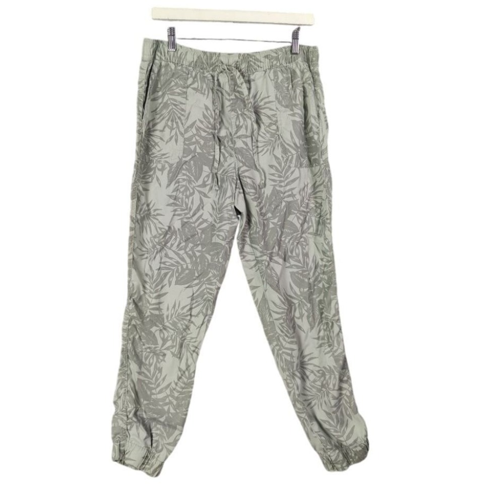 C&C California Womens Earthy Coastal Joggers L Green Tropical Palm Leaf Lyocell